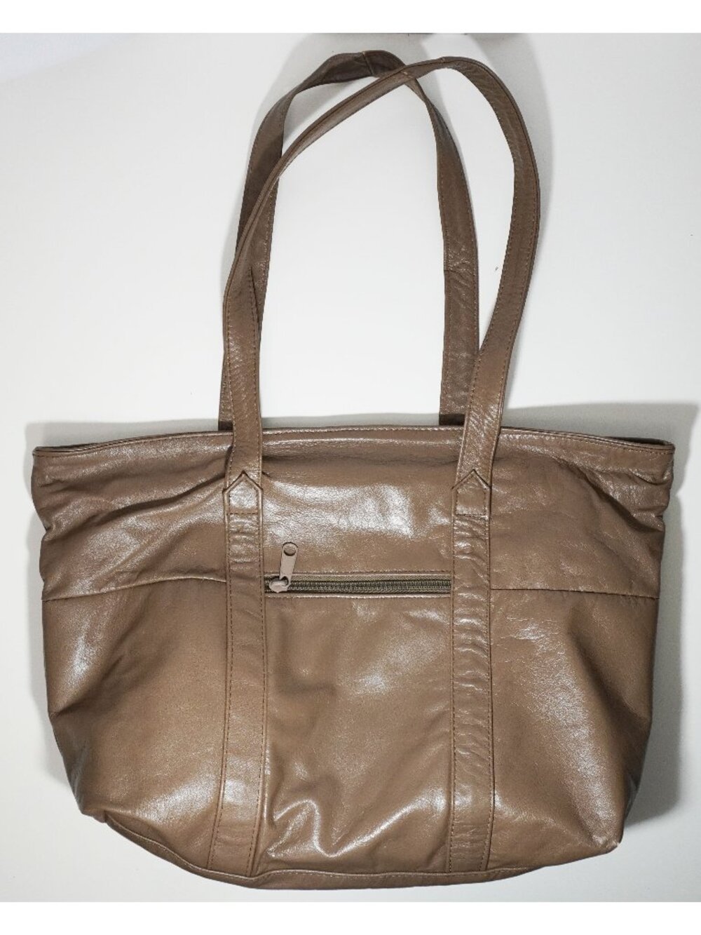Vintage 80s Californian Macasa Lamb Leather Brown Shoulder Bag Double Handles - Picture 2 of 7